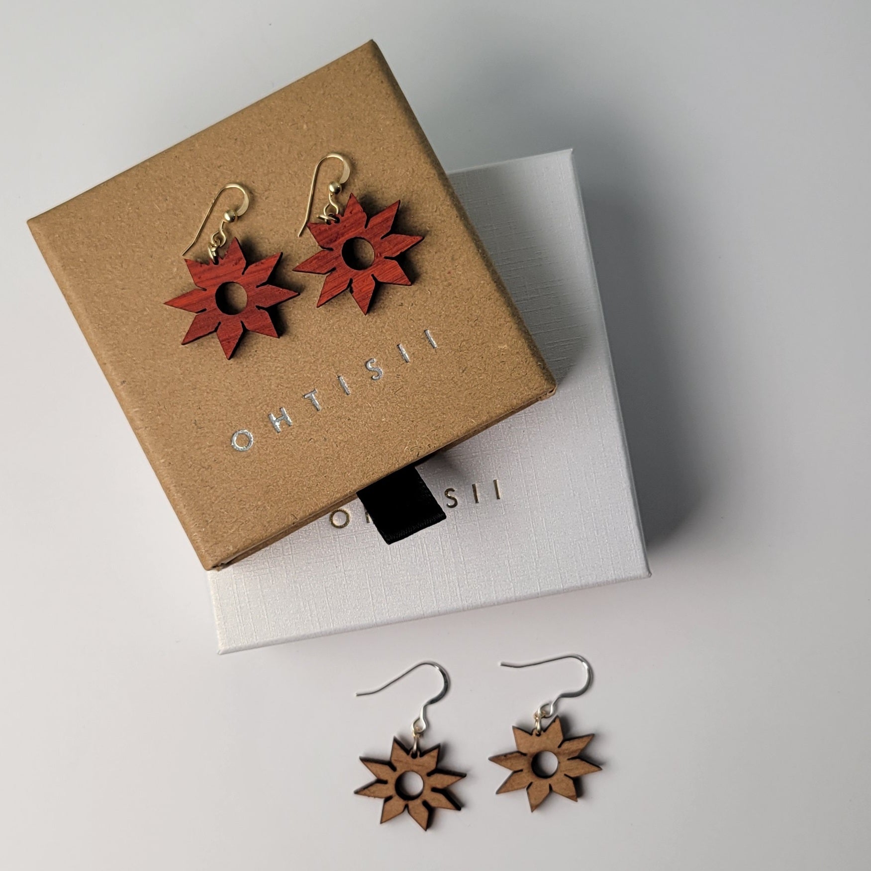 Wooden Star Earrings