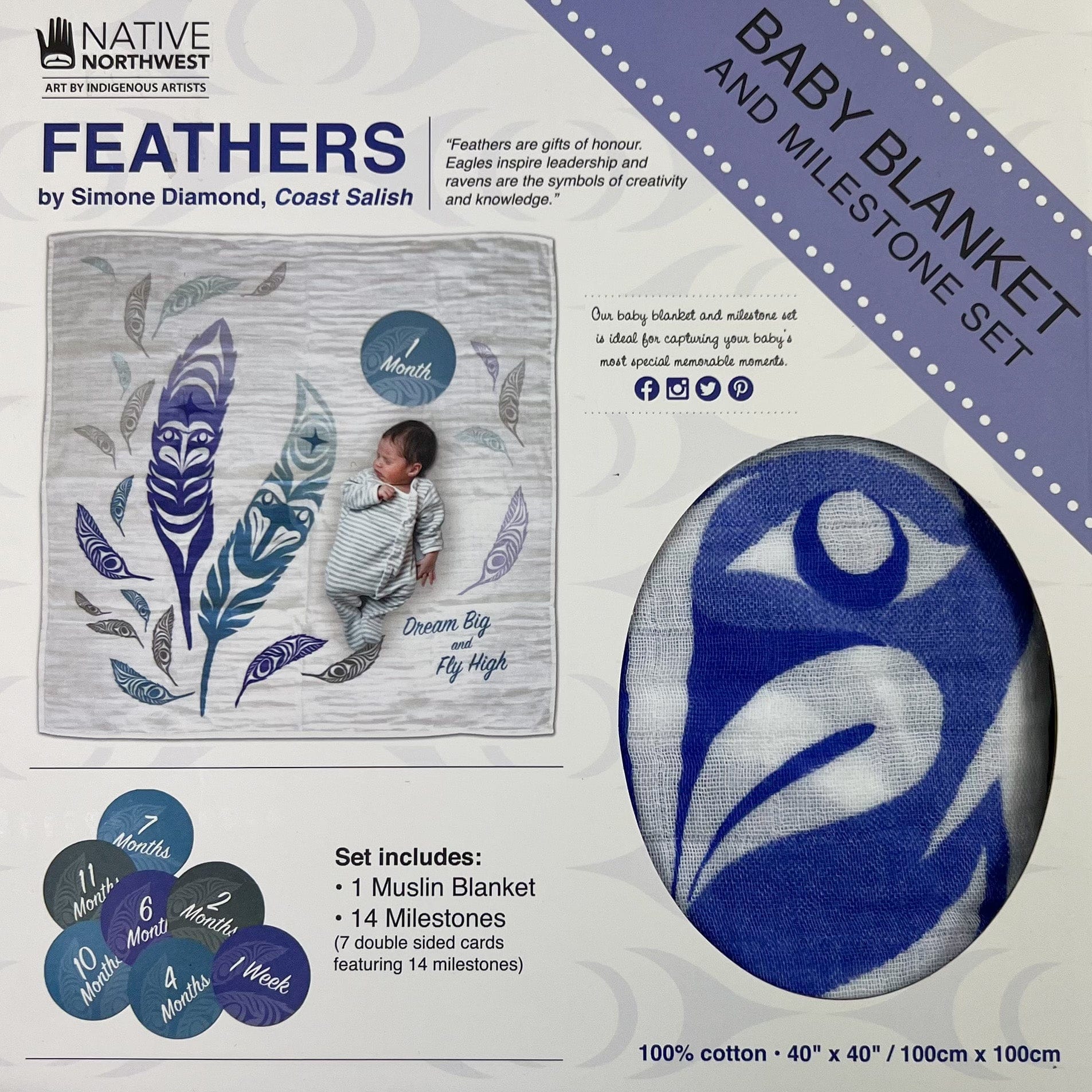 Muslin Baby Blanket and Milestone Set by Simone Diamond - Indigenous Box