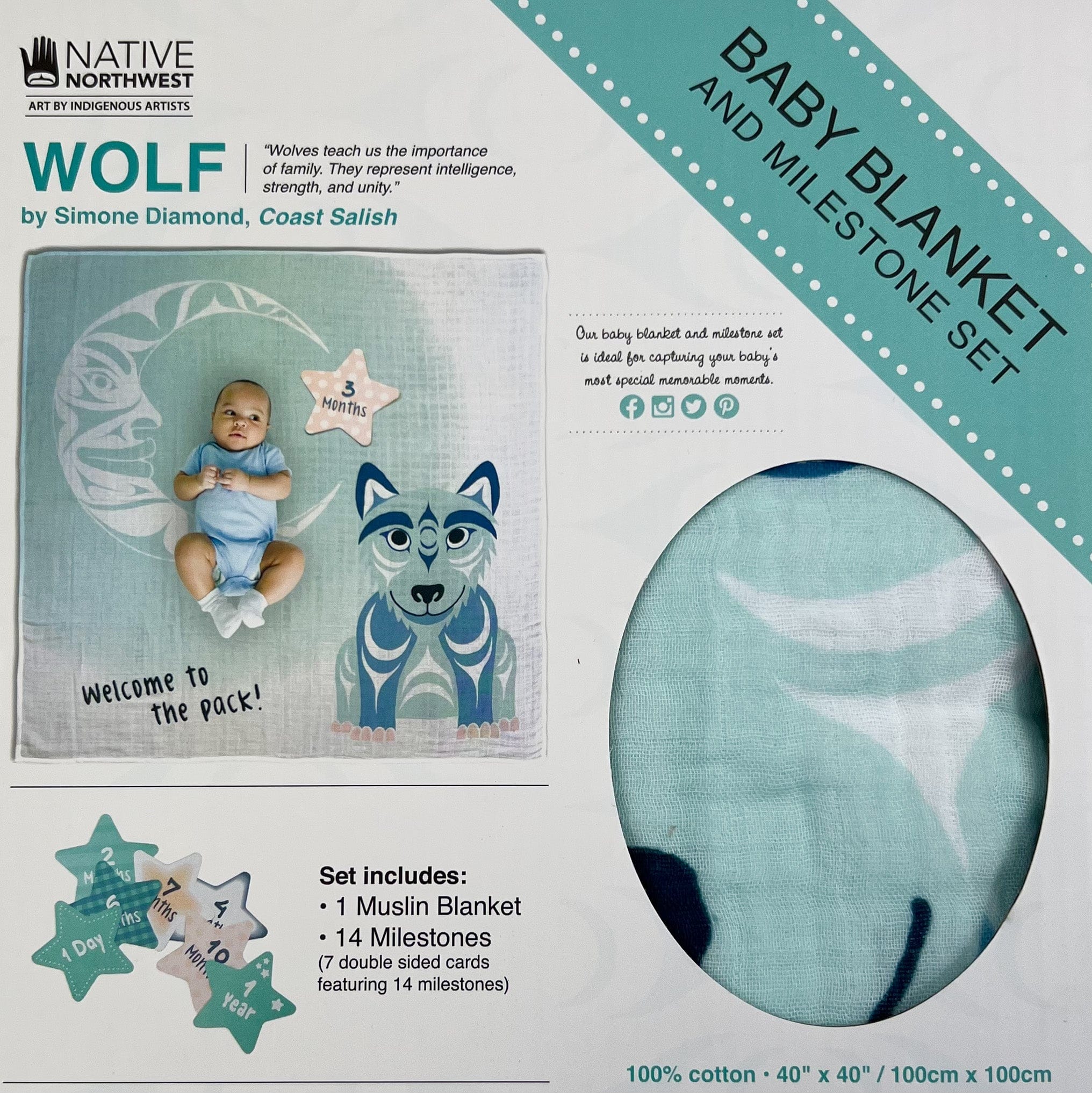 Muslin Baby Blanket and Milestone Set by Simone Diamond - Indigenous Box