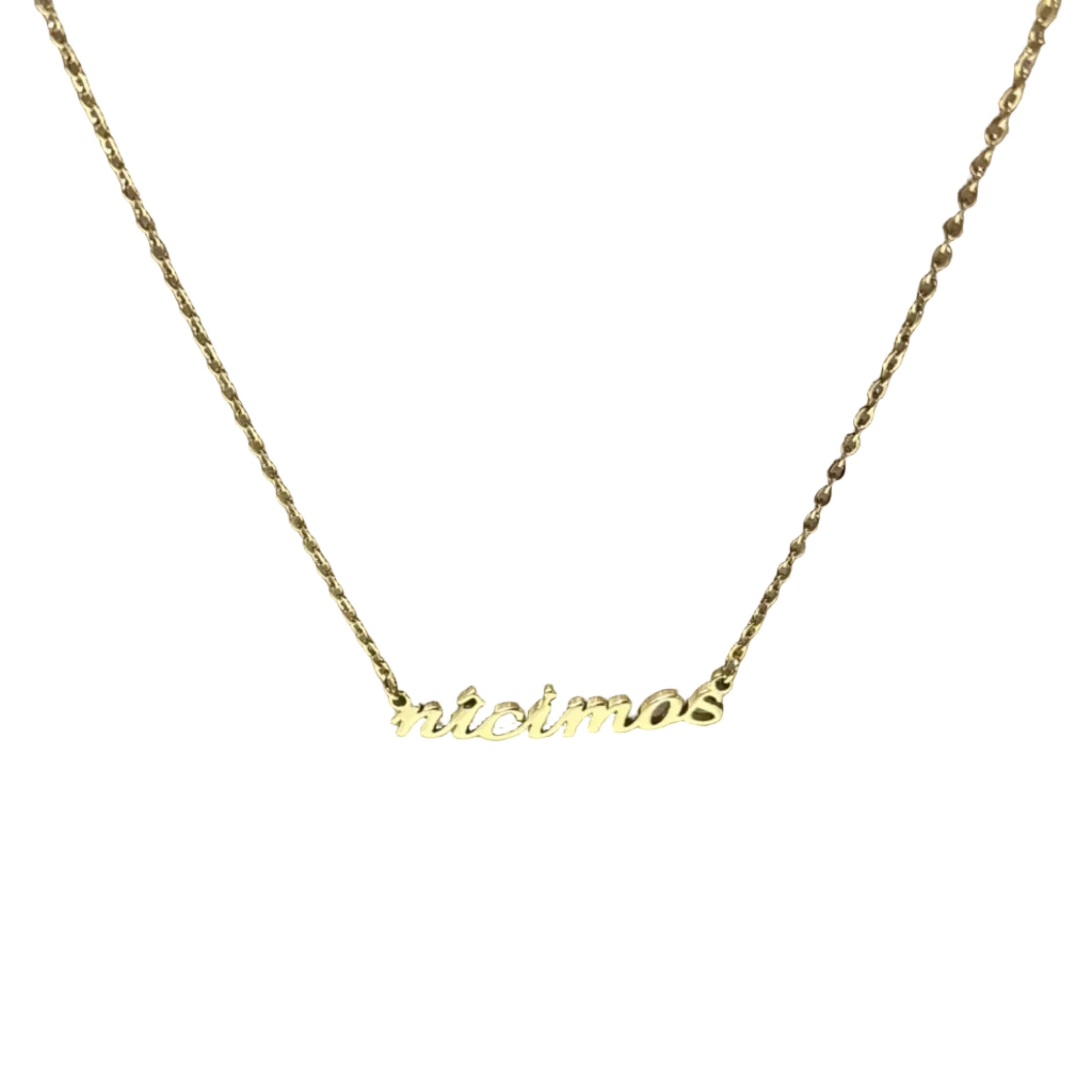 Gold necklace with 'nicimos' pendant 