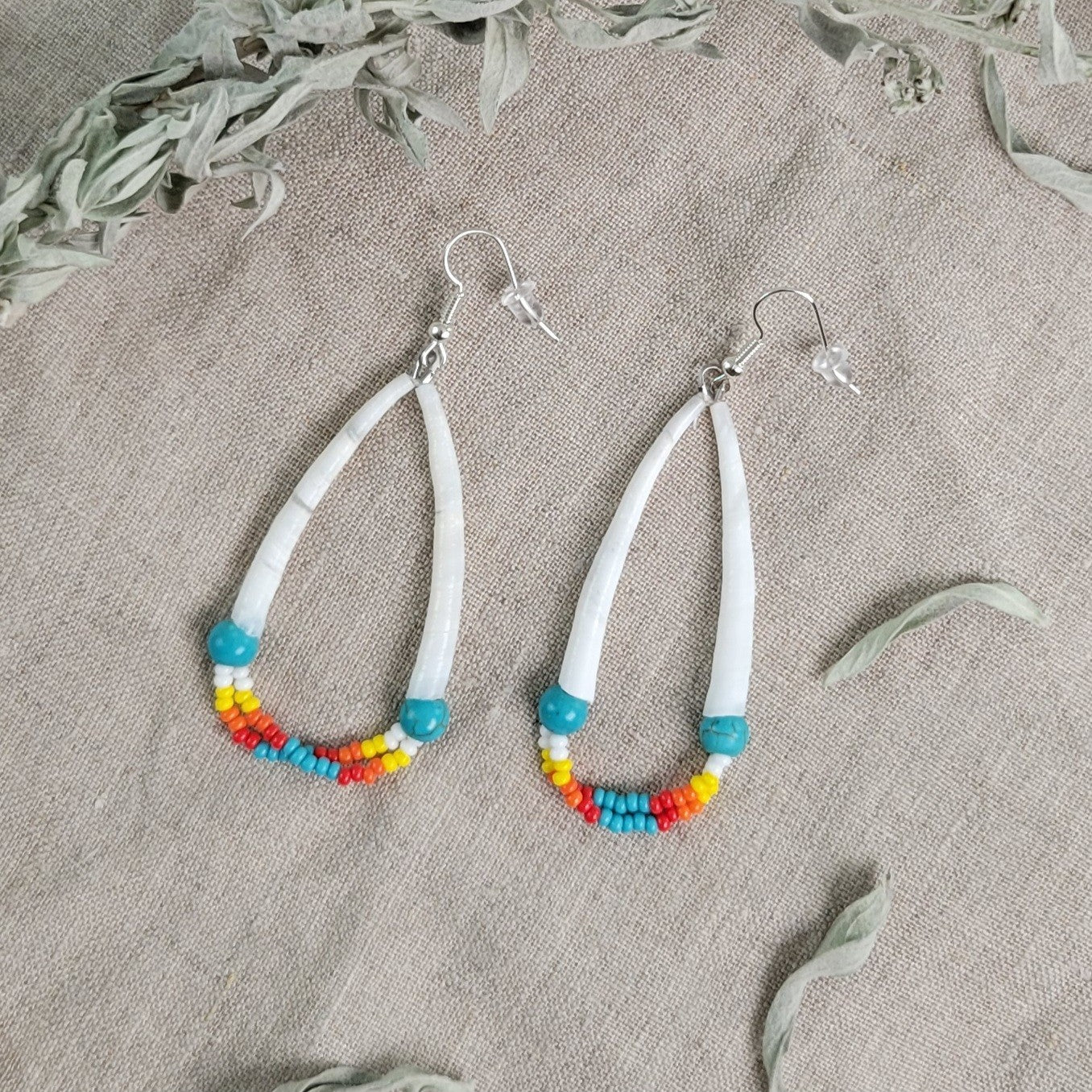 Teal Dentalium Hoops Earrings