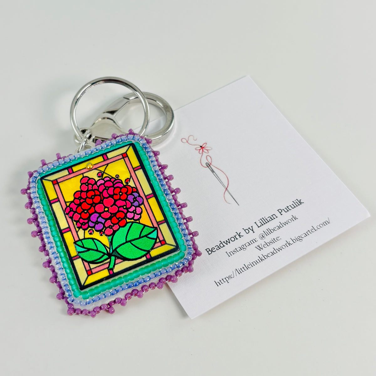 Hydrangeas Beaded Keychain