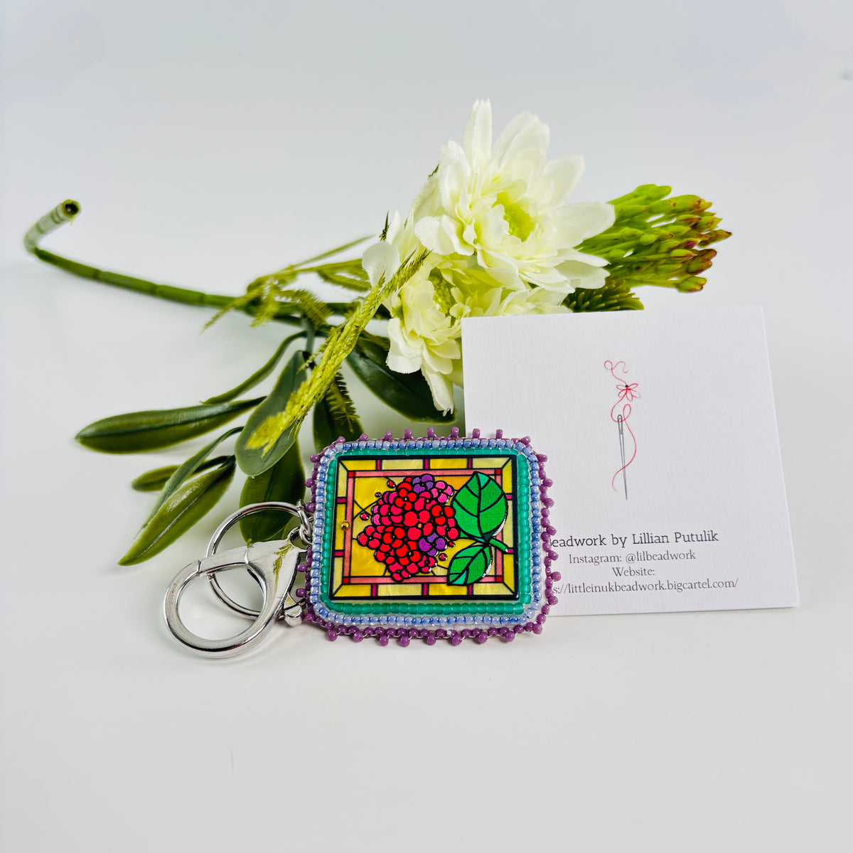 Hydrangeas Beaded Keychain