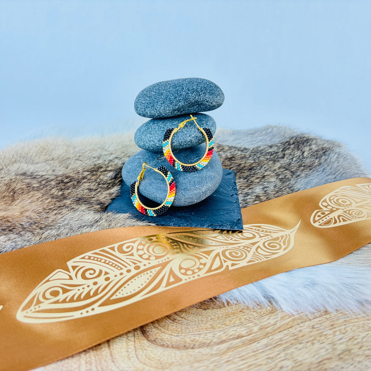 Black Fire Hoops Earrings by Métis Girl Beads