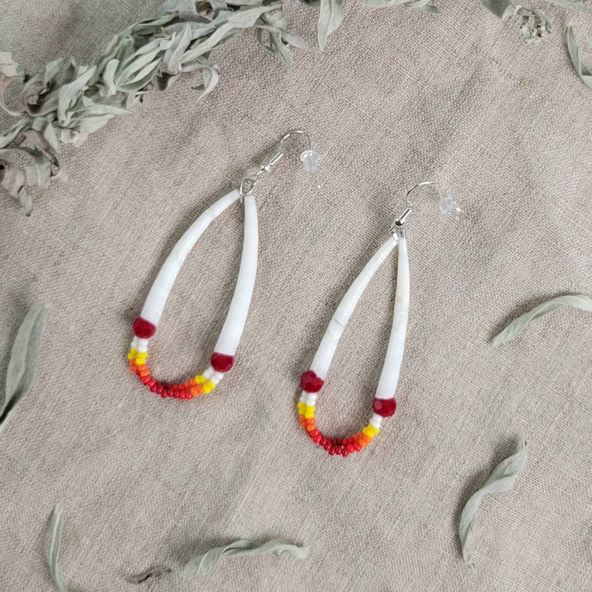 Red Dentalium Hoops Earrings