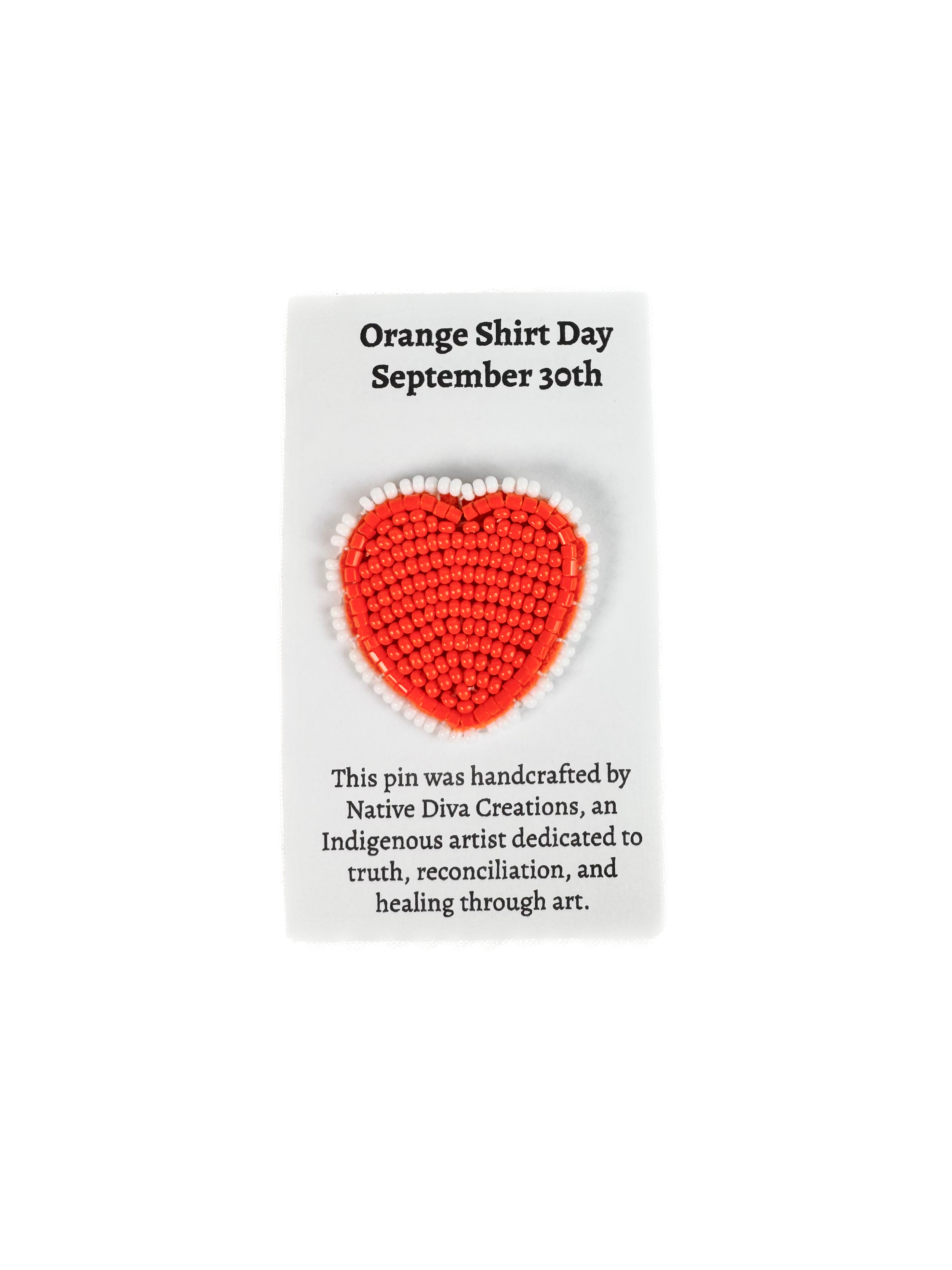 Native Diva Creations - Beaded Orange Heart Pin