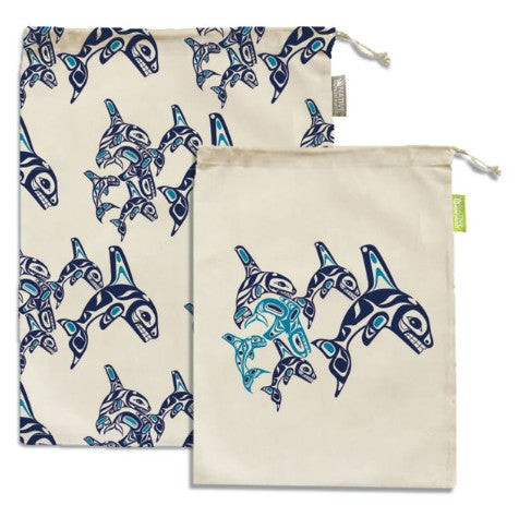 Orca Family Reusable Drawstring Bags