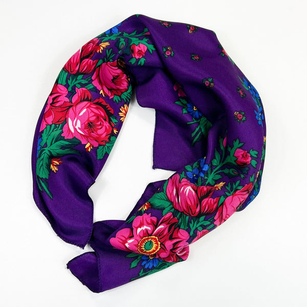 Oversized Silk Scarf with Japanese Floral Print